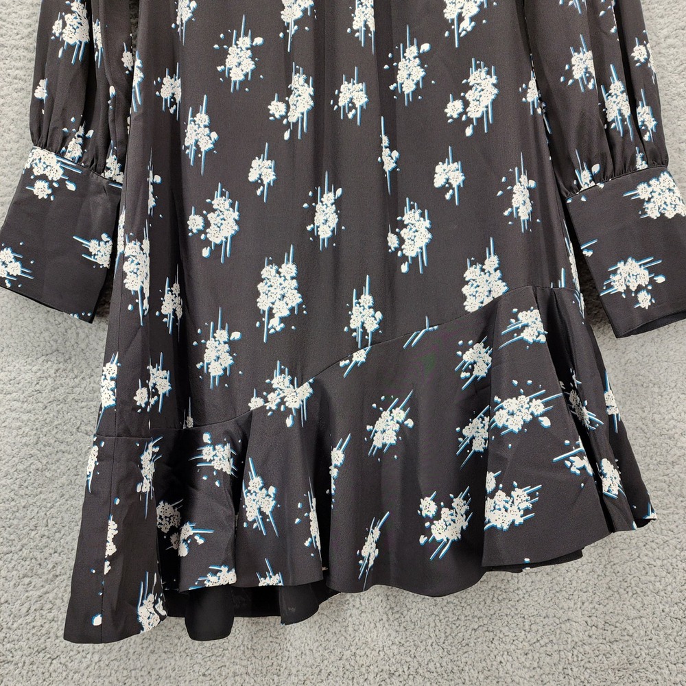 Derek Lam 10 Crosby Black Floral Silk Mini Dress Asymmetrical Ruffle Hem Size 6 - Picture 12 of 15